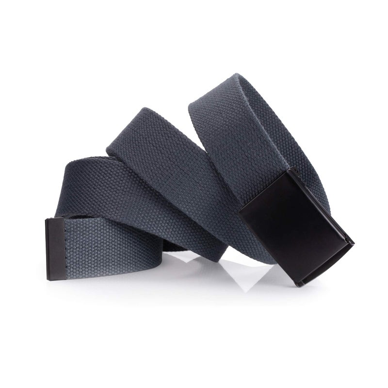 Mile High Life Cut To Fit Canvas Web Belt Size Up to 52" with Flip-Top Solid Black Military Buckle (2 Pack Dark Gray/Gray) - Image 3